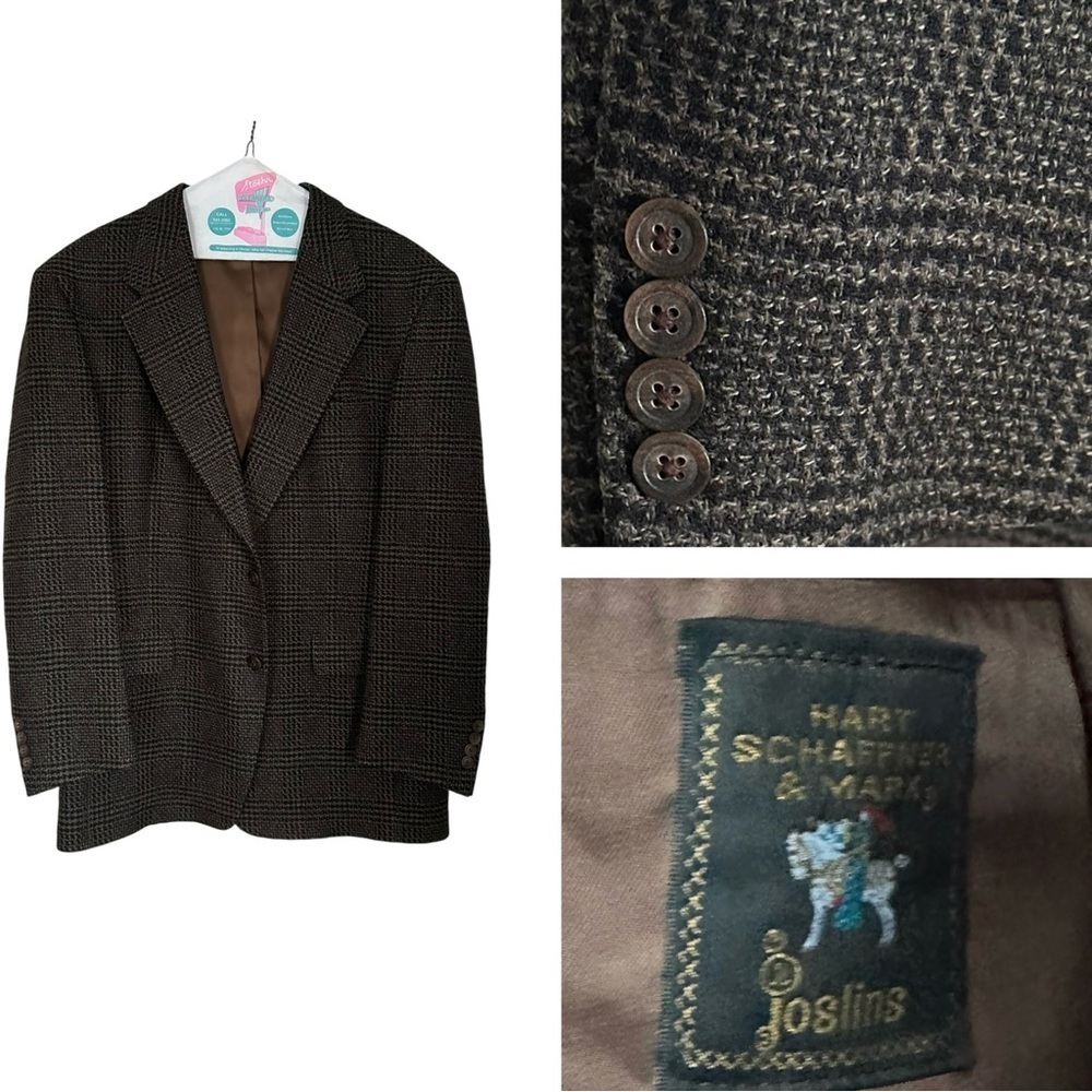 Hart Schaffner Marx Blazer Brown Plaid Two Button Wool Preppy Office Size 41r
